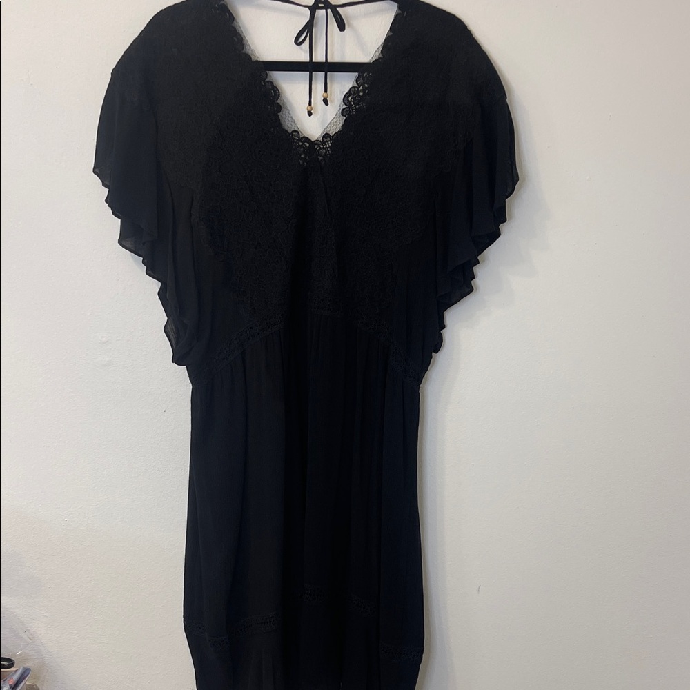 Hale Bob Black Lace Adjustable Tie Empire Dress Large PTP 20”-22” Length 40”EUC - Picture 5 of 12